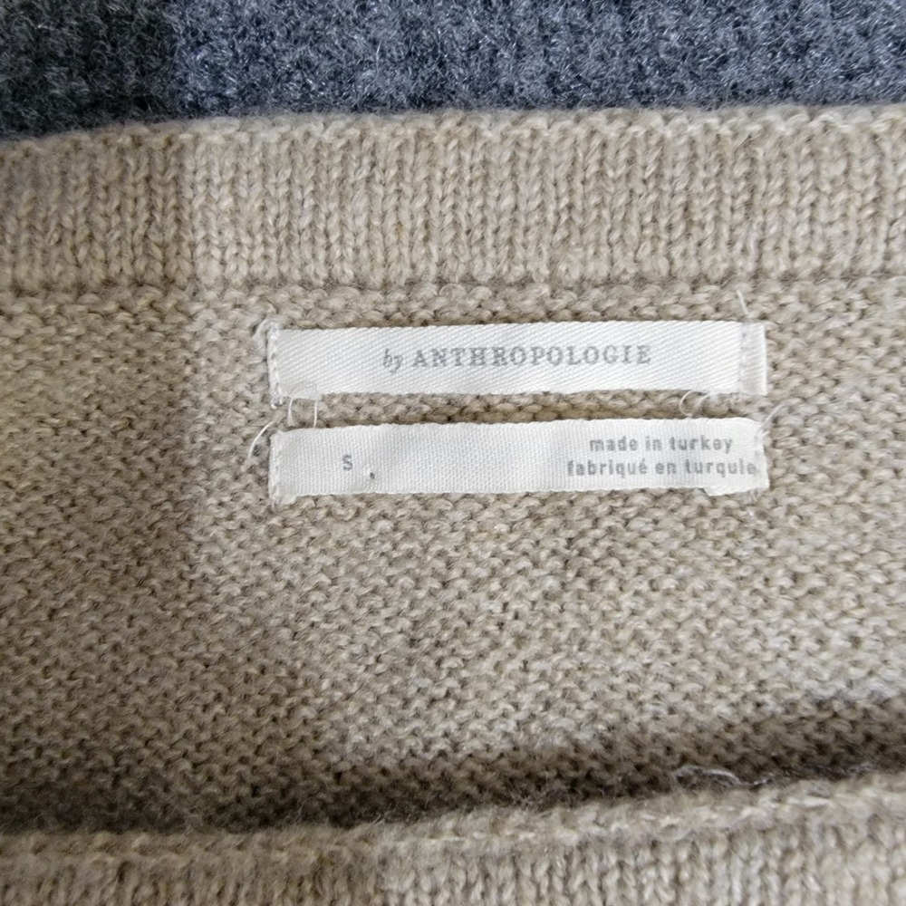 Anthropologie Square Neck Puff Sleeve Taupe Knit Sweater